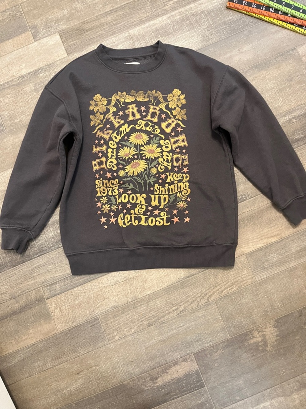 Billabong Black Crewneck with Yellow Floral Graphic Print